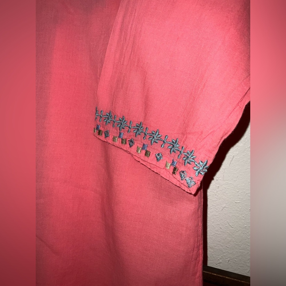Johnny Was Coral Dress With Blue Multi Color Embroidery Flowers Size Small - Picture 2 of 7